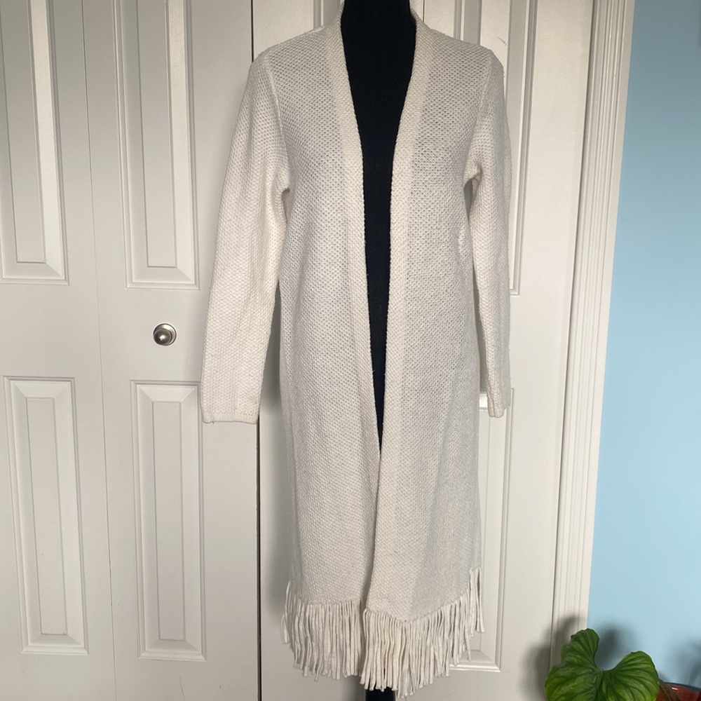 Chico's Ivory Long Fringe Cardigan